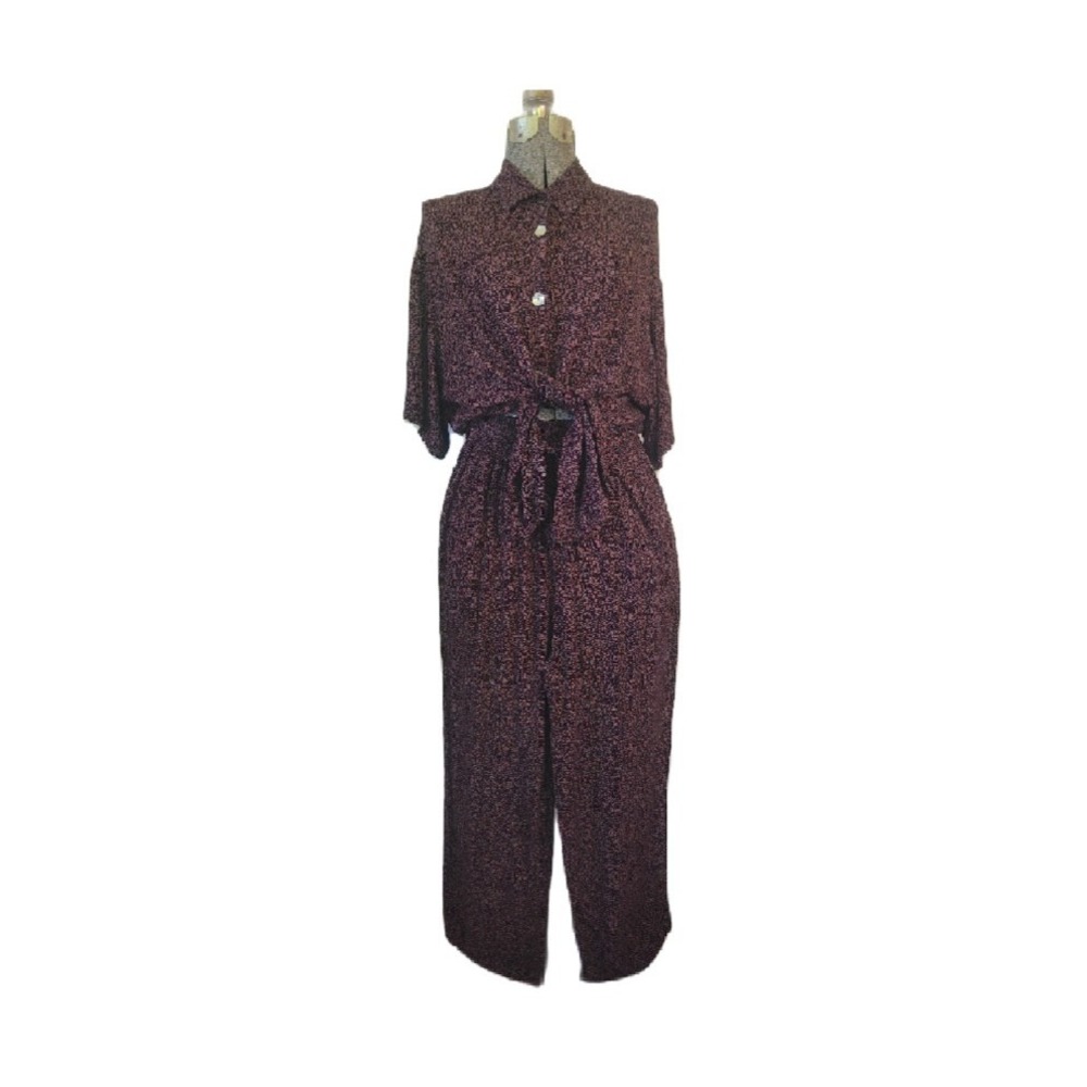 Vintage 80s 90s Clio Rayon Top And Pants Set Maroon Black‎ 2 Peice Small Medium